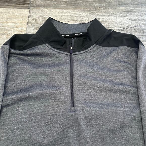 Nike Golf Dri Fit Gray Black Mens L Swoosh Logo Quarter Zip Shirt Performance - Picture 2 of 10